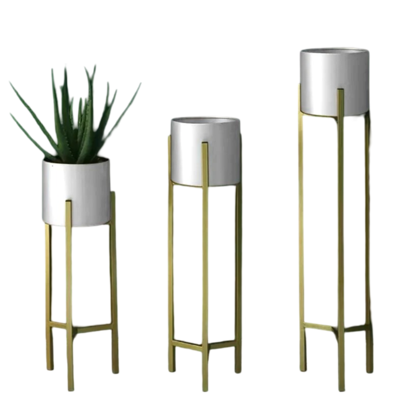 Metal Floor Planter Set with Foldable Stand(Pack of 3)